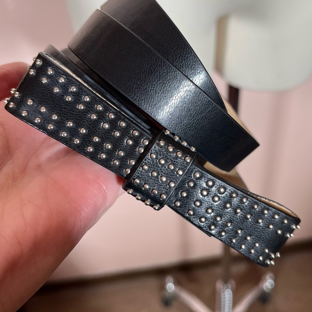 Vintage 90 Y2K Black Leather Studded Bikercore Feminine Skinny Bow Belt 30